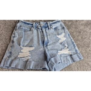 Vntg Hollister Curvy Ultra High-Rise Mom Shorts Light Wash Distressed Size 1 W25